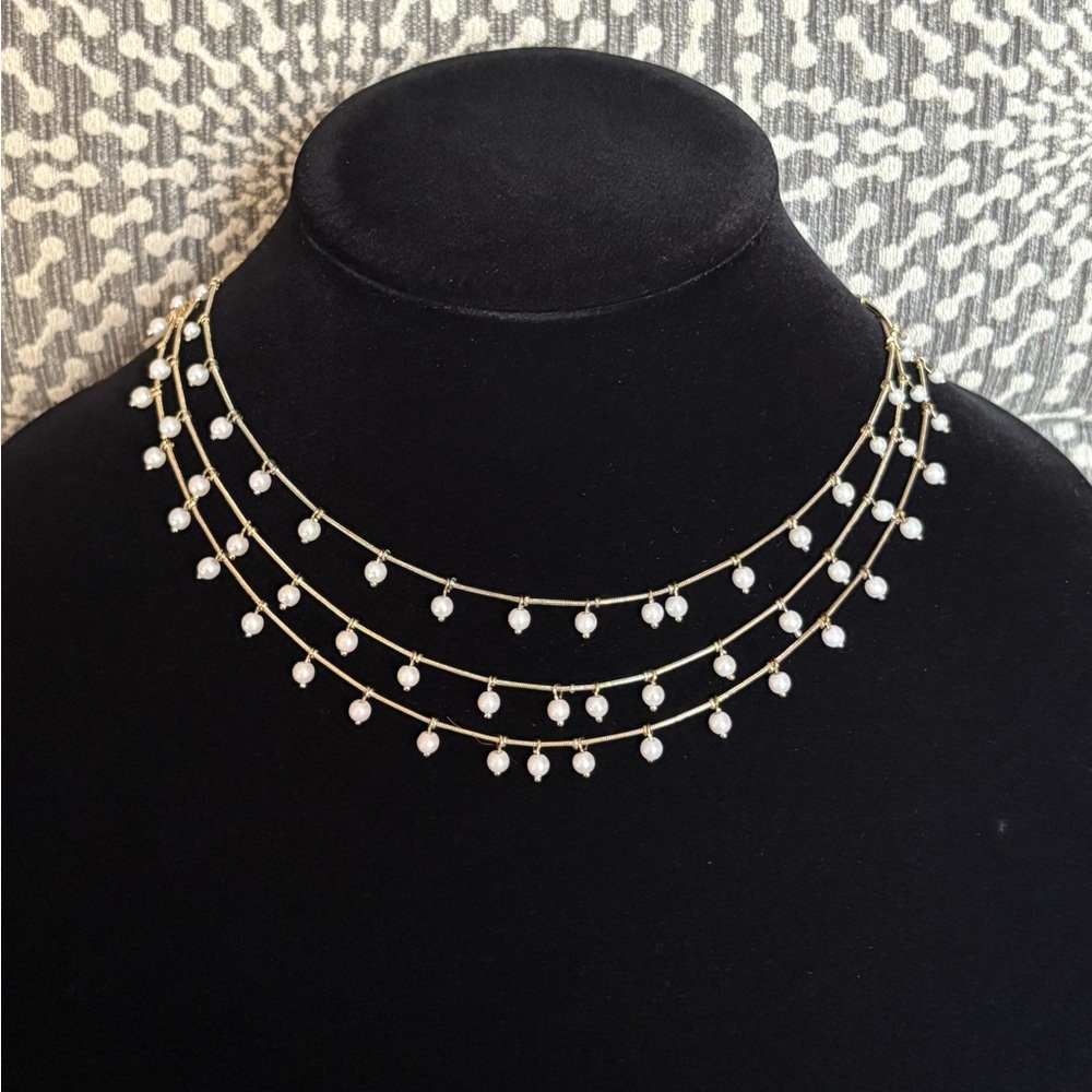 Anne Klein Triple Layer Faux Pearl Necklace Preowned 16”